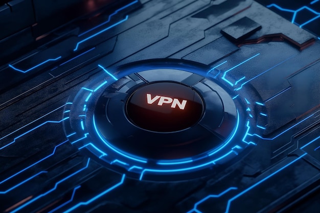 A VPN icon on a digital circuit background symbolizing secure internet connections