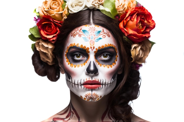 Vportrait of a woman wearing day of the dead mexican skull costume generative ai