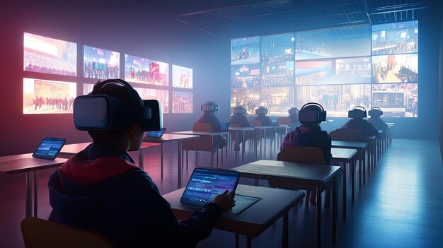 Photo vr classroom with multiscreen display