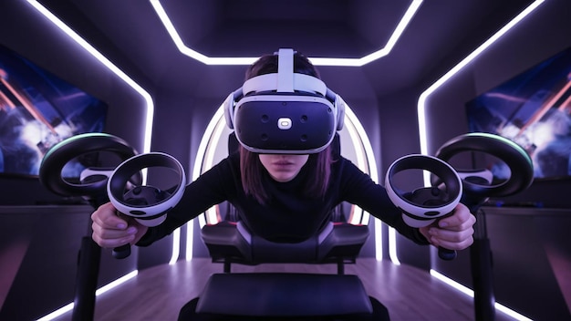 Photo vr gaming setups featuring highend vr headsets controllers and a modern gaming