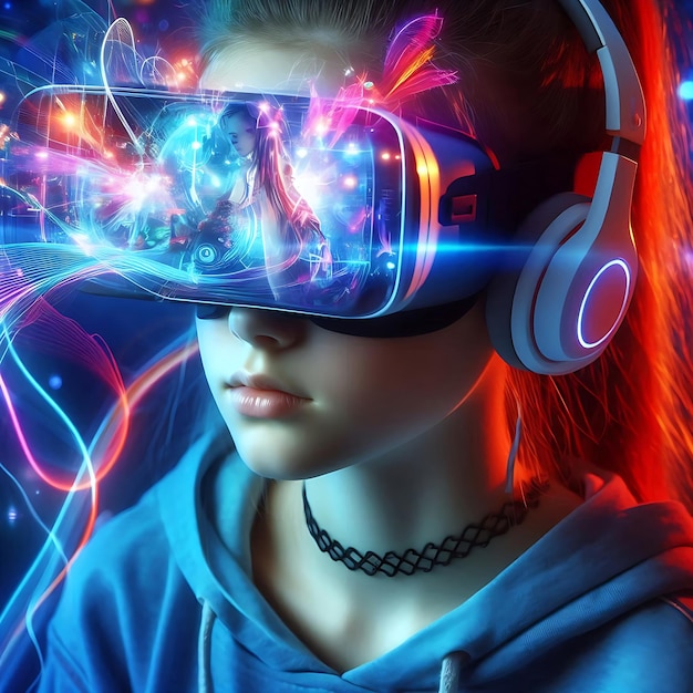 VR glasses on a girl Virtual reality