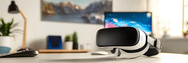 Photo vr headset resting on sleek desk