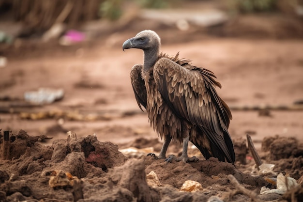 Vulture Bird Scavenging On A Carcass Generative AI