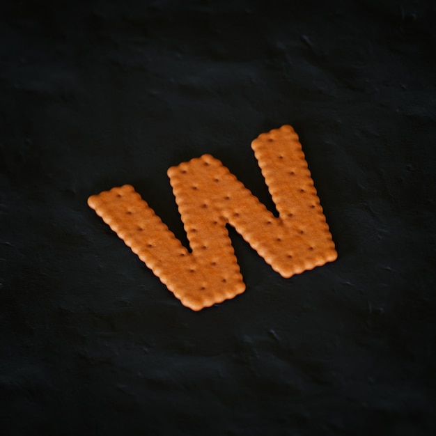 w letter 3d rendered realistic cookie on black background character