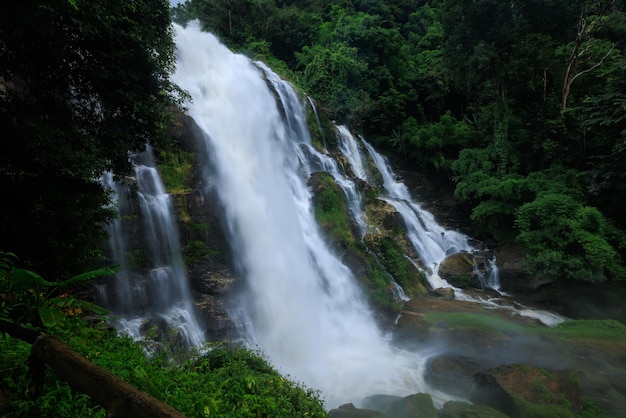 Wachira Tan Waterfall and green forest in the rain season