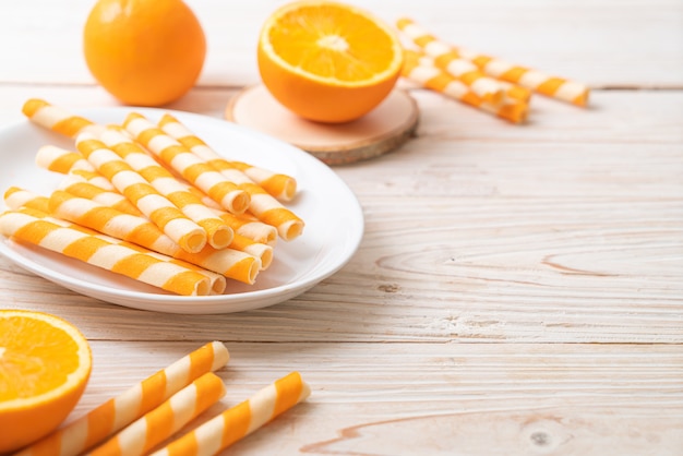 wafer roll with orange cream flavor