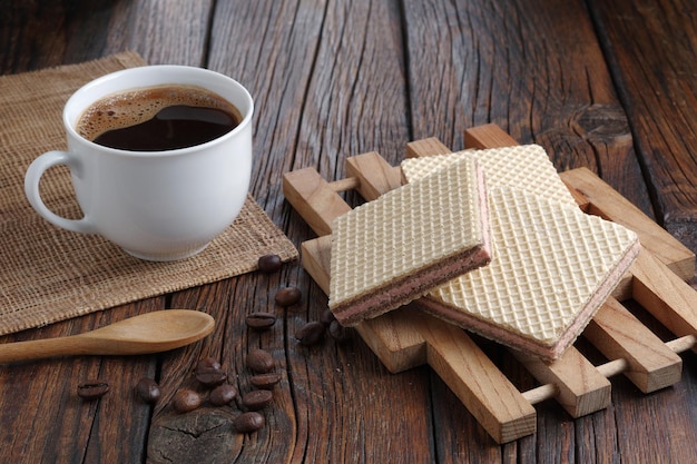 Wafers with filling and coffee