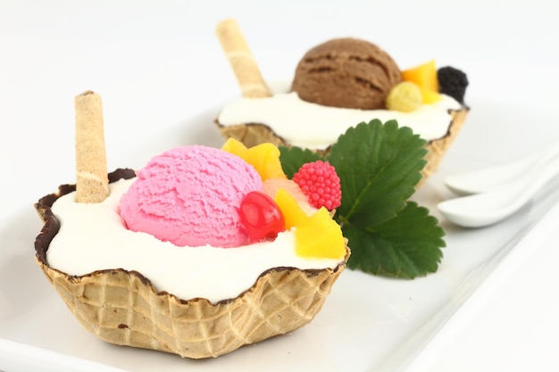 Waffle bowl with ice sream