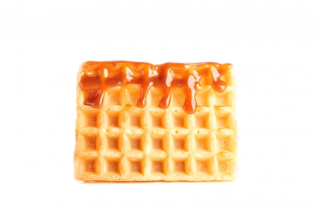 Waffle under caramel topping