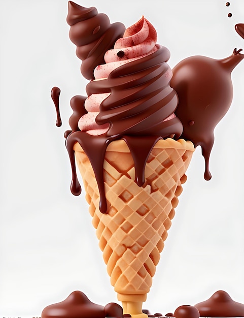 A waffle cone with chocolate sauce on it AI GENERATED