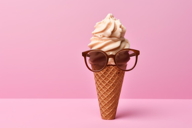 A waffle cone with a pair of sunglasses on it