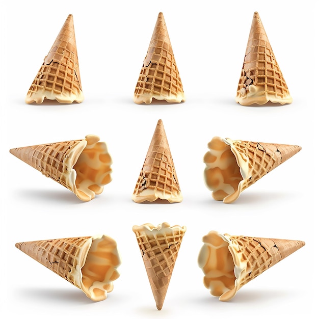 Photo waffle cones white background dessert presentation indulgence creativity sweet delights desser