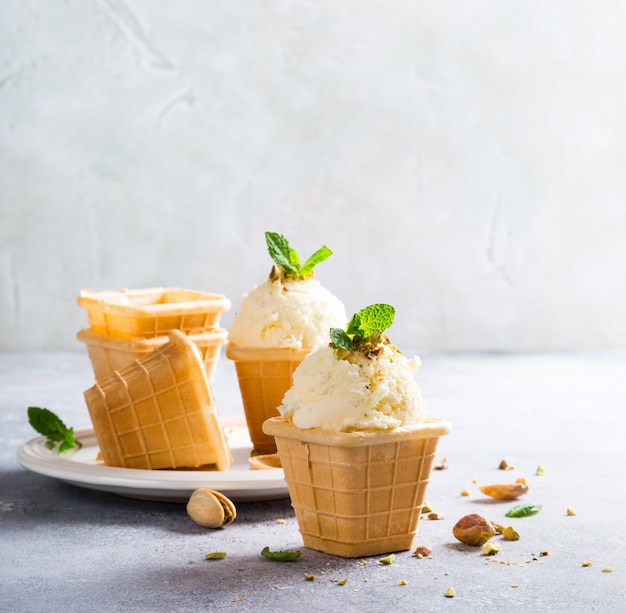 Waffle cups with vanilla ice cream