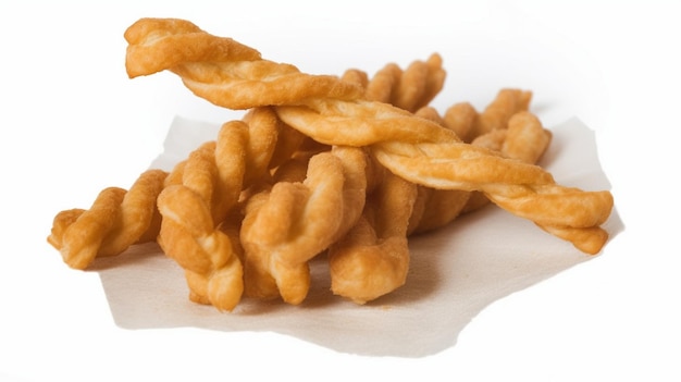 A waffle fries with a white paper liner is on a white background.