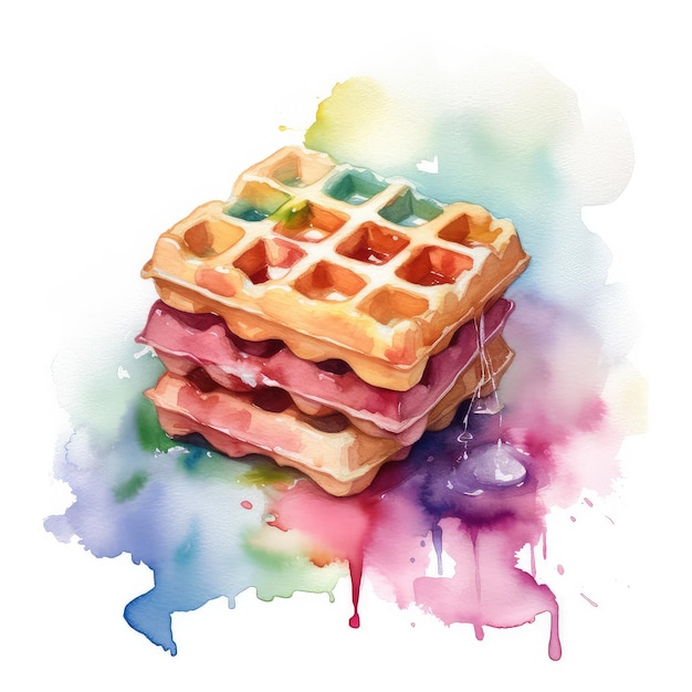 Waffle watercolor illustration generative ai