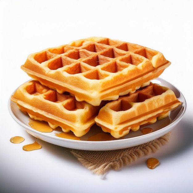 a waffle with butter and honey on a plate