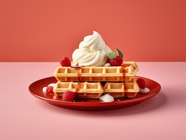 Waffle with ice cream above it