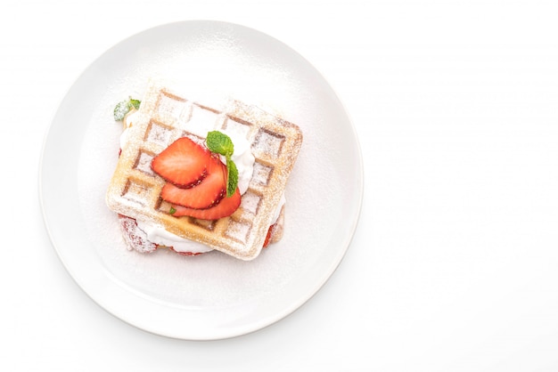 waffle with strawberry on white