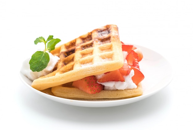 waffle with strawberry on white