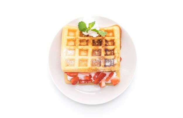 waffle with strawberry on white