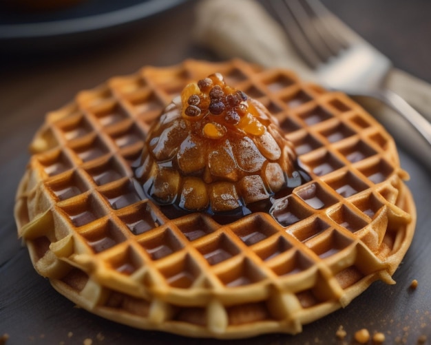 a waffle with syrup and syrup on top