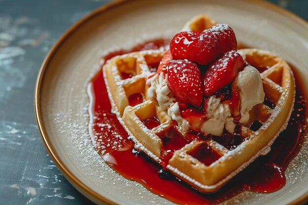 Waffles Dressed in Strawberry Syrup Artistic Composition