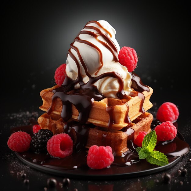 Waffles fruits fresh strawberry blackberry raspberry sweets candy sweet food