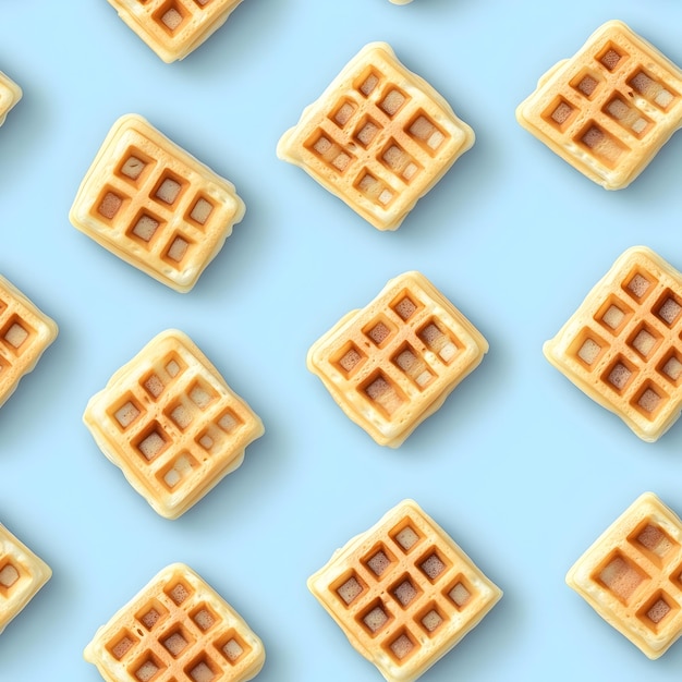 of Waffles on Pastel Light Blue Background Seamless Tiled Pattern