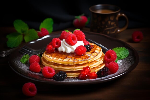 Waffles on a Plate Fork Full of Deliciousness