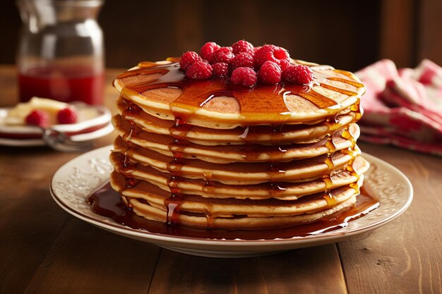 Waffles stacked on a plate with a fork and knife