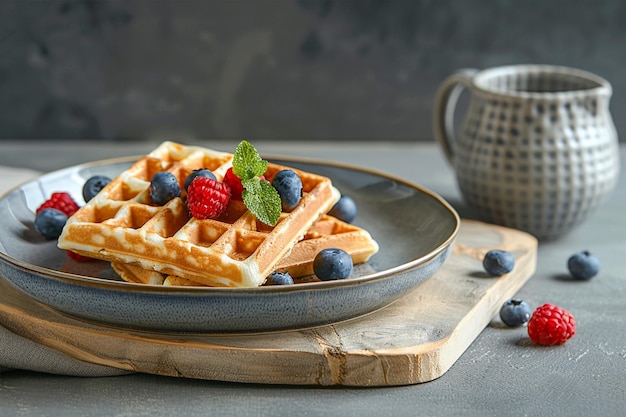 Photo waffles with berries delicious