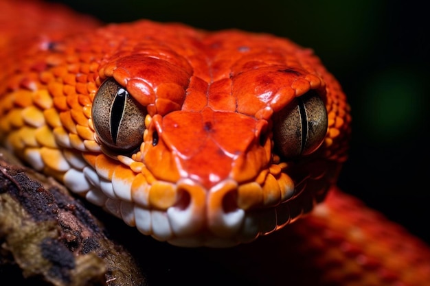 Wagleri viper snake closeup head on branch beautiful color wagleri snake