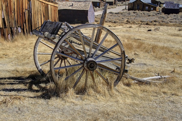 Wagon wheel in Ghost town of Bodie California