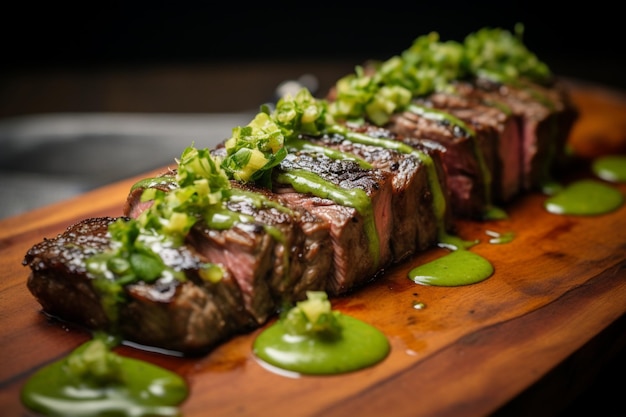 Wagyu Beef with Spicy Green Pepper Sauce delicious Wagyu beef food image photography