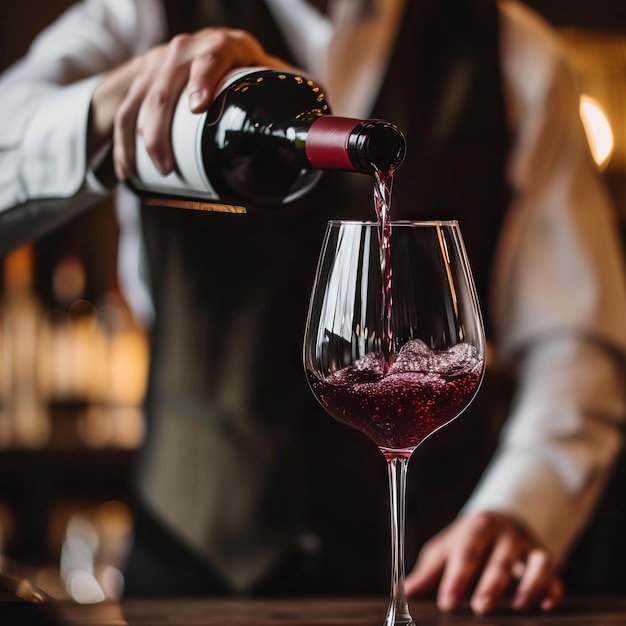 WAITER POURING RED WINE INTO THE CUSTOMERaS GLASS dark and gloomy gothic style v 6 Job ID 37a255a2d8