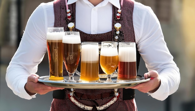 Photo waiter serving beer in traditional attire