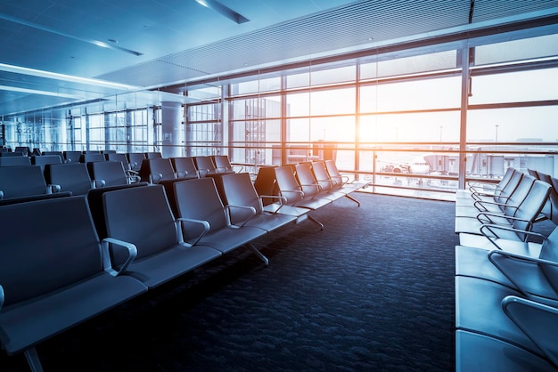 Waiting area with seats in new airport terminal