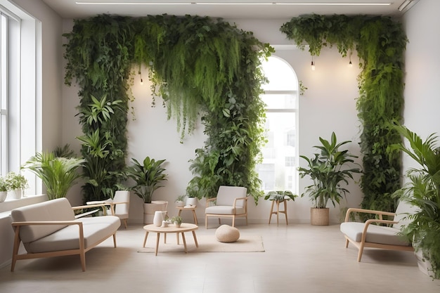 a waiting room an ecofriendly office or an ecofriendly and minimalistic company