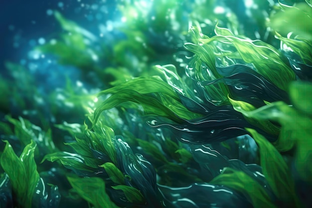 Wakame Swaying Underwater Closeup Generative AI