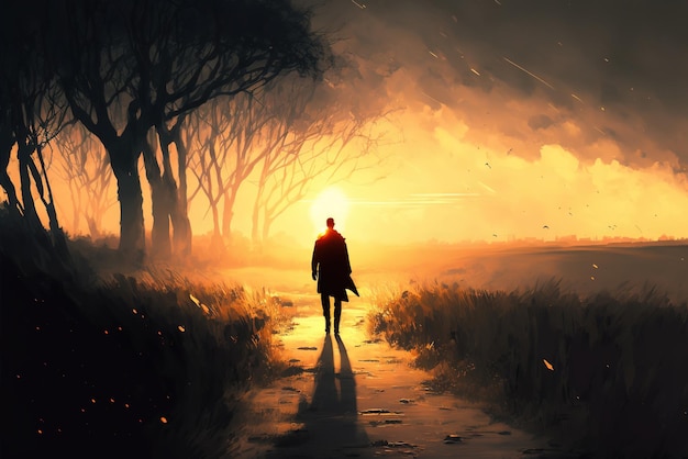 Walk Alone at sunset