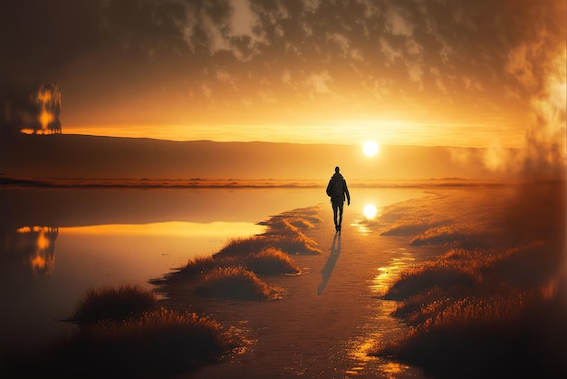 Walk Alone at sunset