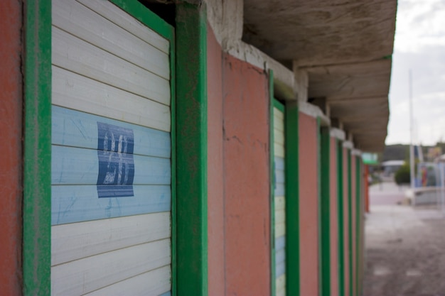 Walk-in closet of a beach in the off season and apparently abandoned unused din