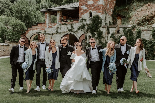 Walk of the married couple and their best friends