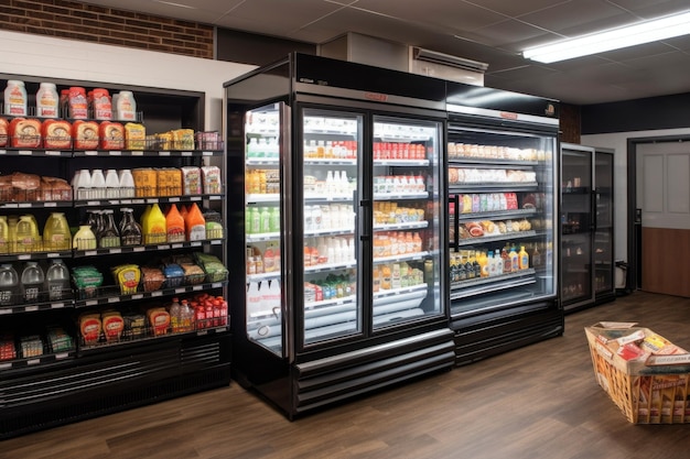 Walkin refrigerator with wide variety of food and beverage selections created with generative ai