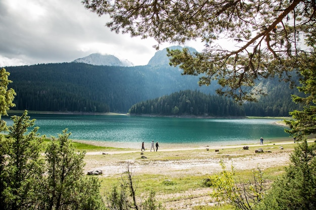 Walking on a Black Lake Crno jezero in Montenegro