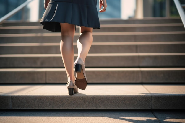 Photo walking business and feet of a woman on stairs for corporate elegance in singapore work back and