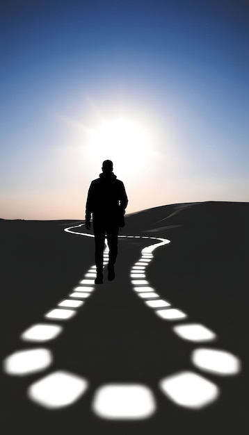 Photo walking on a faceshaped path isolated with white highlights