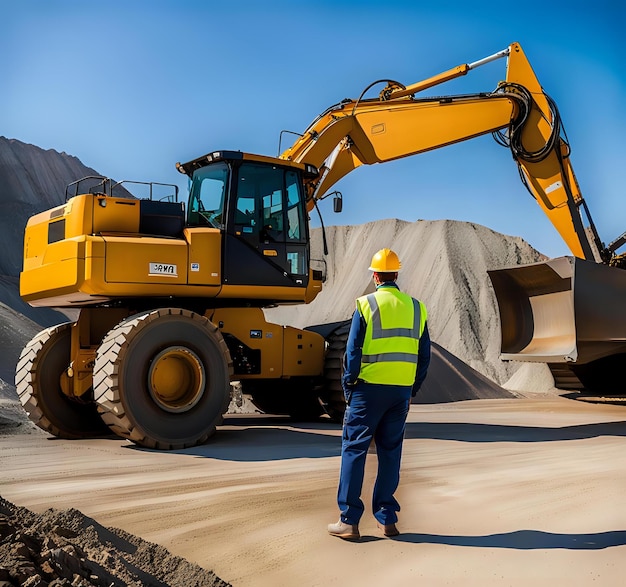 Photo walking heavy equipment operates in quarry