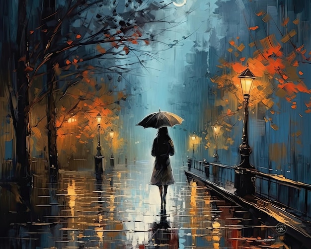 Walking in the rain with an umbrella