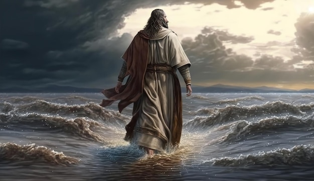 Walking on the Sea of Galilee Jesus Christ Generative AI